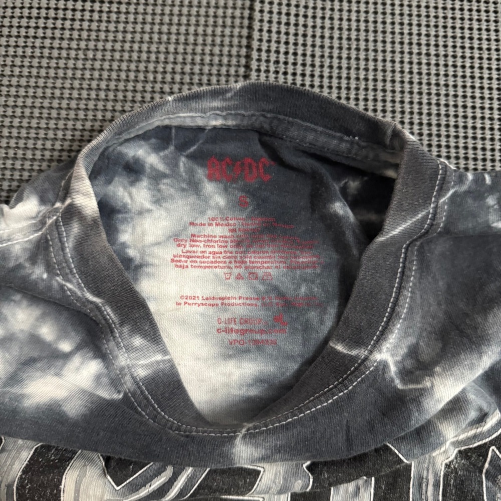 AC/DC Back In Black Tie Dye Graphic T-Shirt Black White Rock Band Tee Small - Picture 4 of 6